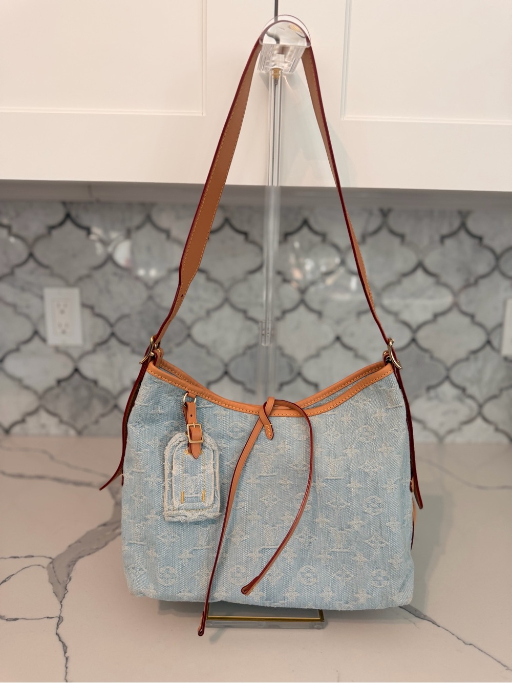 Louis Vuitton Monogram Denim CarryAll PM in Sky Blue with Pochette